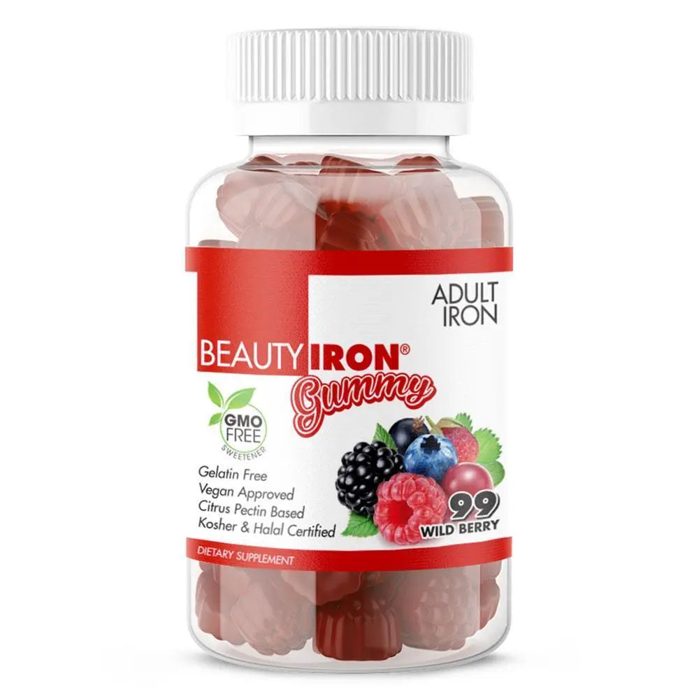 Bottle of Beauty-Iron® Gummies formulated for Women (99gms) Wild Berry Flavor BeautyFit® Australia