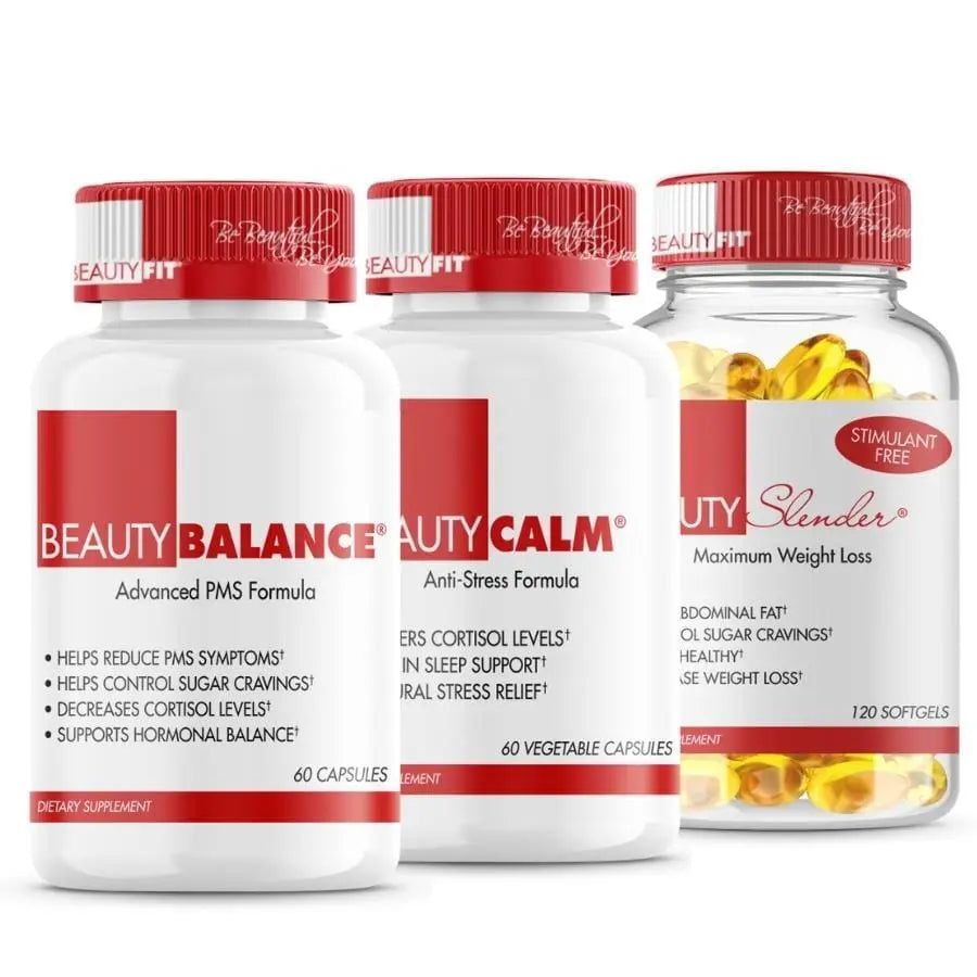 Menopause Bundle 60 Balance Capsules, 60 Calm Veg Capsules, 120 Slender Softgels BeautyFit® Australia