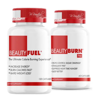 Bottles of Beauty-Burn® PM & Beauty-Fuel® The ultimate 24-7 calorie burn & rapid weight loss for woman  (180 capsules)