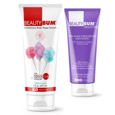 x2 Tubes BeautyBum Anti-Cellulite & Anti-Aging Lotions Day & Night Cotton Candy Scent 237ml &  Lavender Dream Scent 236ml BeautyFit Australia 