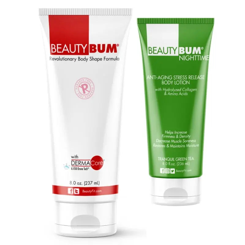 x2 Tubes BeautyBum Anti-Cellulite & Anti-Aging Lotions Day & Night Original Scent 237ml &  Tranquil Green Tea Scent 236ml BeautyFit Australia 