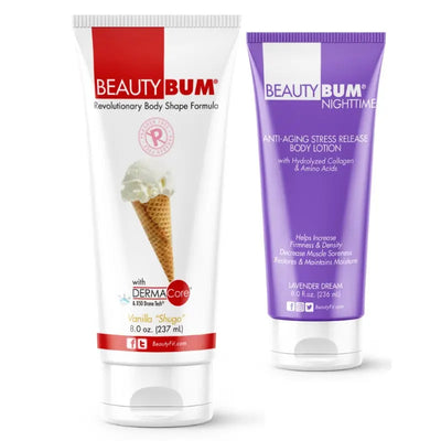 x2 Tubes BeautyBum Anti-Cellulite & Anti-Aging Lotions Day & Night Vanilla Shuga Scent 237ml &  Lavender Dream Scent 236ml BeautyFit Australia 