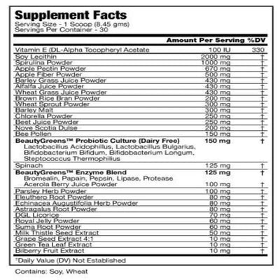 Supplement Facts of Beauty-Greens® Superfoods for Women (253.5grams)