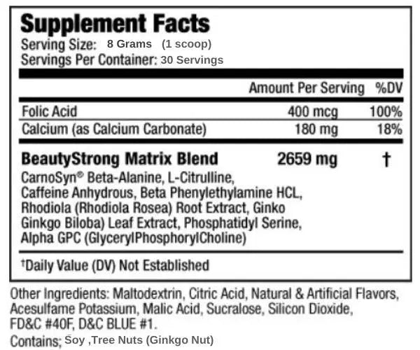 Supplements Facts Beauty Strong Pre Workout for women | BeautyFit Australia 