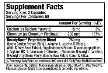 Supplements Facts of Beauty-Burn® PM Controls Blood Sugar, Suppresses Night Time Hunger (60capsules)