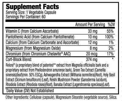 Supplement Facts of  Beauty-Calm® Women Health Anti Stress Formula (60 veg capsules)