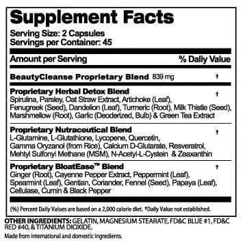 Supplement facts of Beauty-Cleanse®  herbal detox cleanse for Women (90capsules)