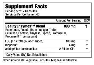 Supplement Facts of  Beauty-Enzymes® Digestive Enzymes for Women (90 capsules)