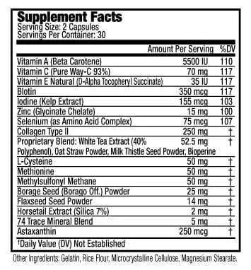 Supplement Facts of Beauty-Essentials® Healthy And Strong Hair Skin And Nails for Women (90 capsules)