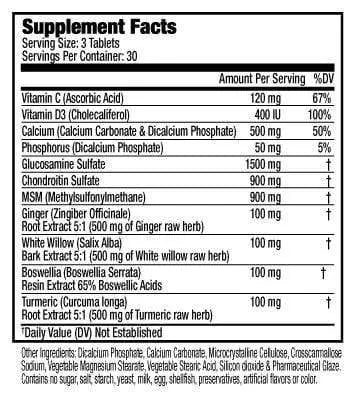 Supplement Facts of Beauty-Flex® Bone and Joint Support for Women (90tablets)