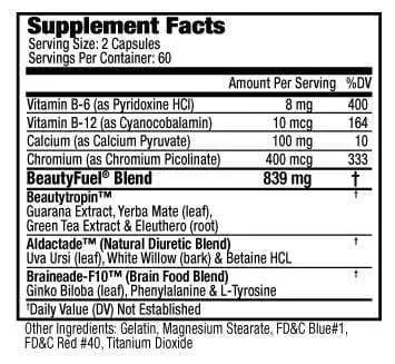 Supplement facts of Beauty-Fuel® Rapid Weight Loss pills for Women (120capsules)