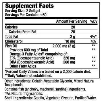 Supplement Facts of Beauty Omega 3 Vitamin for Women (120softgels)
