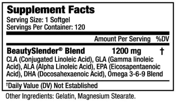Supplement Facts of Beauty-Slender® Maximum Weight Loss Formula for Women (120softgels)