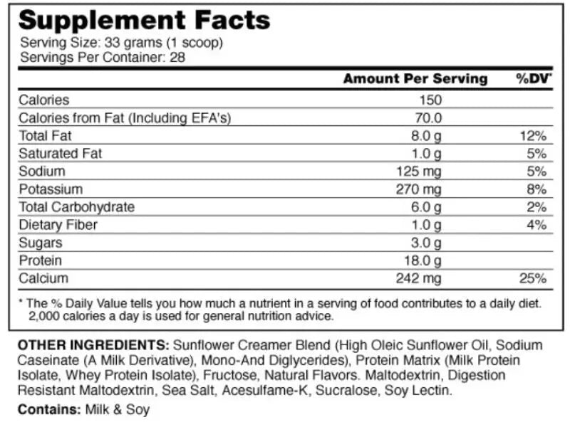 Supplement Facts of BeautyWhey® Protein Isolate Shake for Women's (2lb) | BeautyFit® Australia 