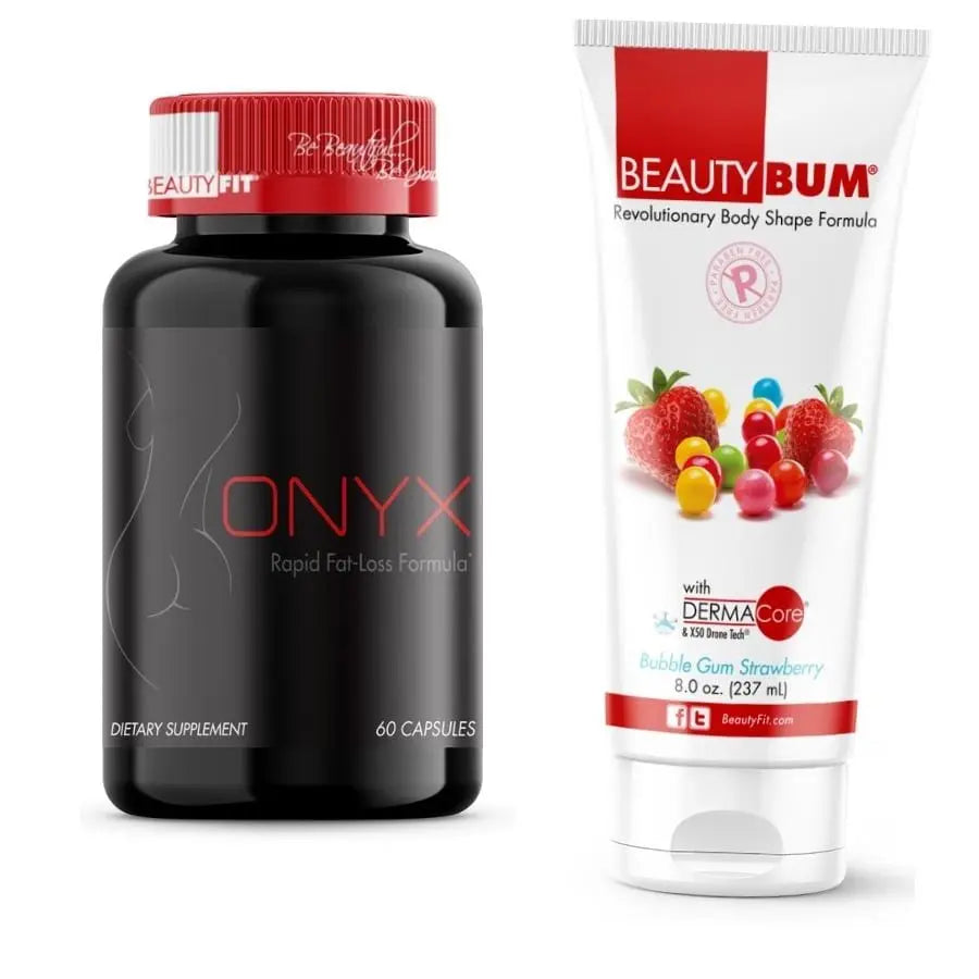 Bottle of ONYX® Rapid Fat-Loss Tube of Beauty-Bum® Bubble Gum  Body Toning Lotion